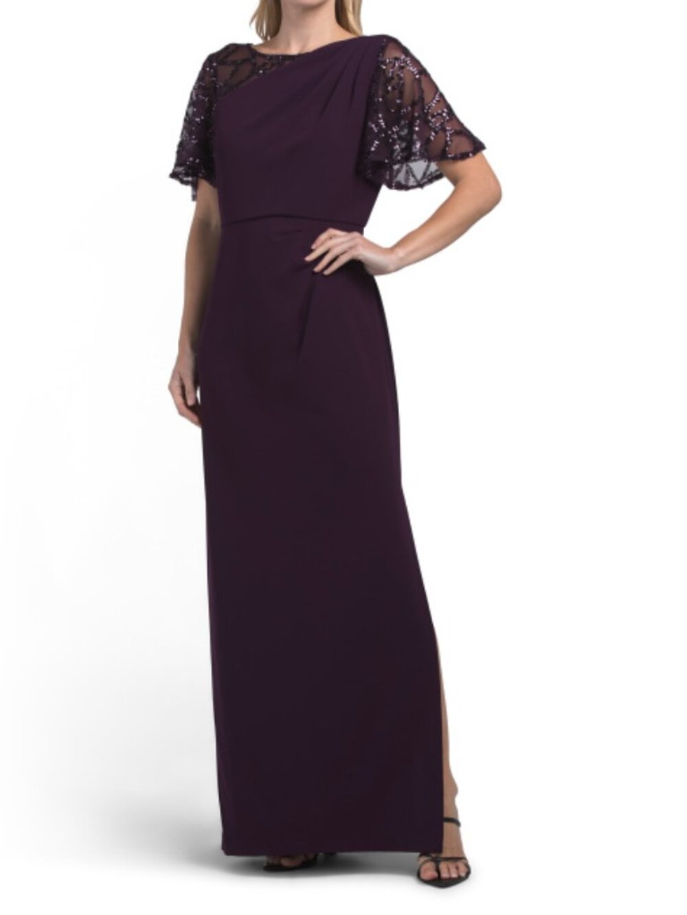 BRIANNA MILAY Sequin Mesh Sleeve Gown